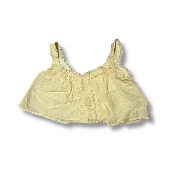 Brand New Womens Mesh Tank Top Low Square Neck Sleeveless Crop Ruffle Ruched - Picture 2 of 4